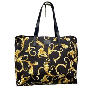 NEW Versace Black Stampato Baroque Nylon Tote Shoulder Bag